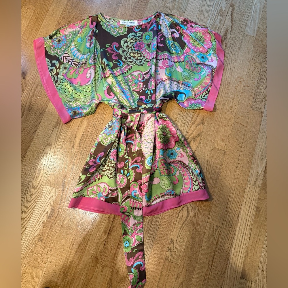 Sara Campbell Pink Paisley Dress or Top Size Small 100 % Silk